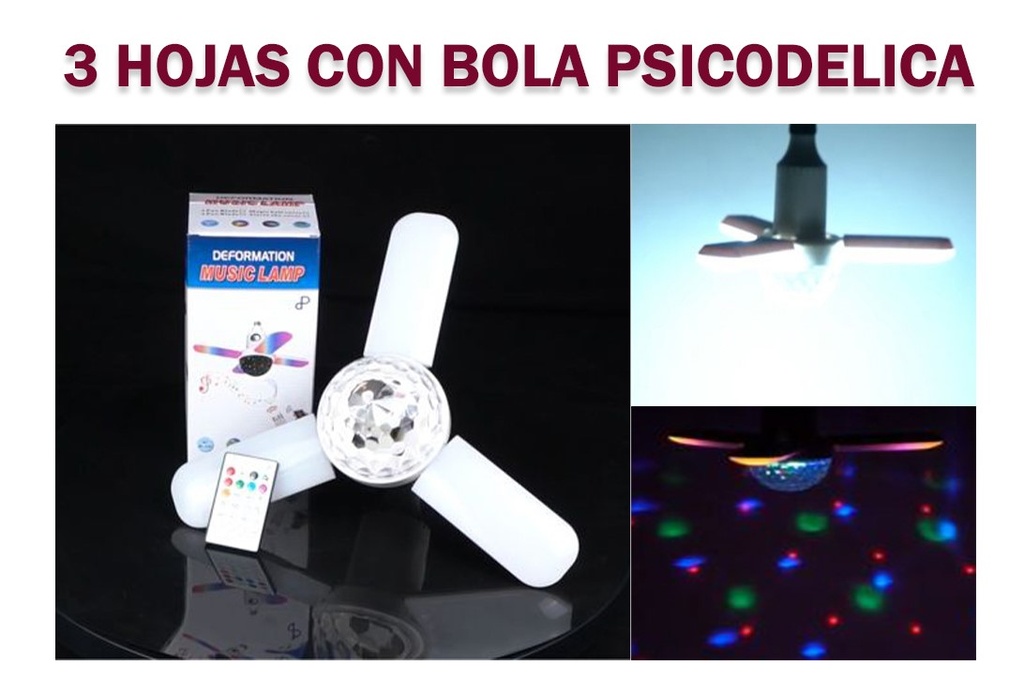  Foco Mini Psicodélico con Bluetooth 4 aspas 