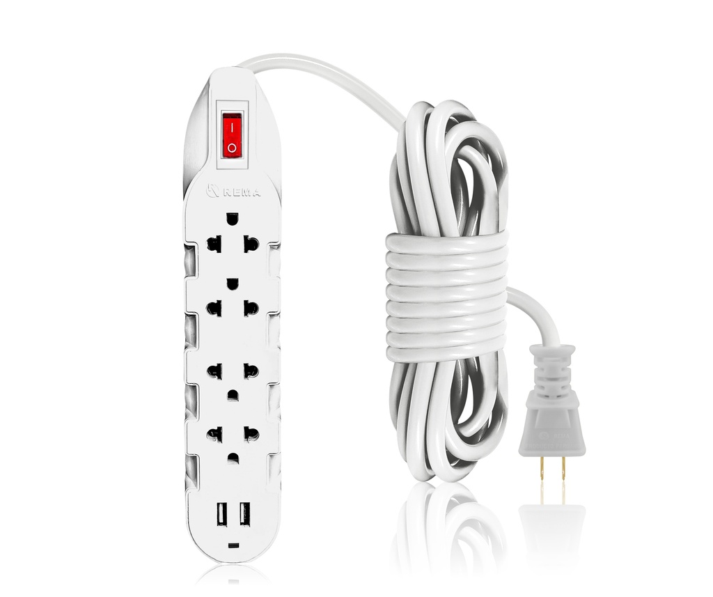 Supresor de picos 3m + 4e + 2 USB max blanco