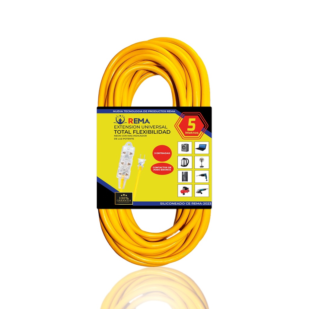 Extension amarilla de 5m + 3e Luz Neon